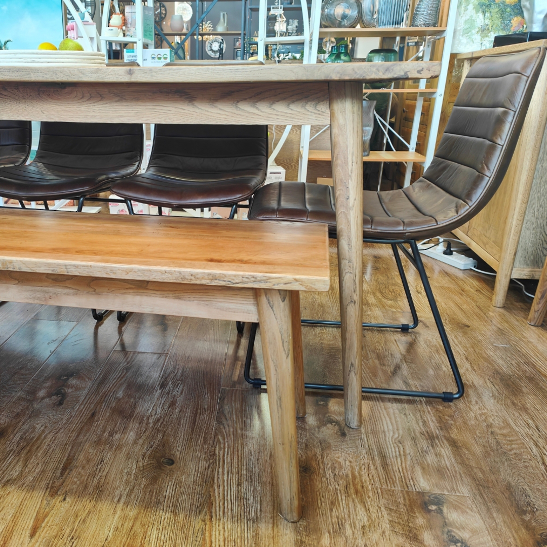 Oak Dining Table 220cm + 5 Amalfi Leather Dining Chair + Oak Bench Set image 3